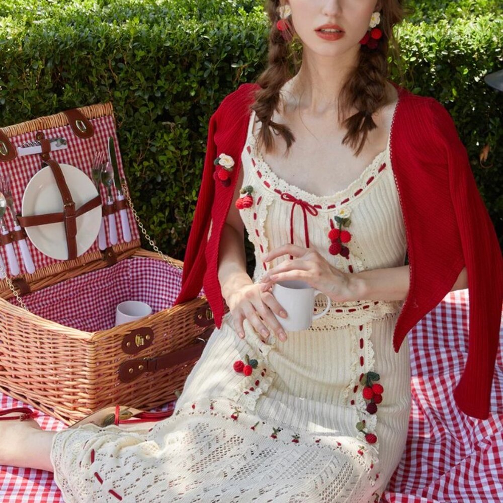 Waxberry Knit Dress & Strawberry Farm Knit Cardigan Set (Large)